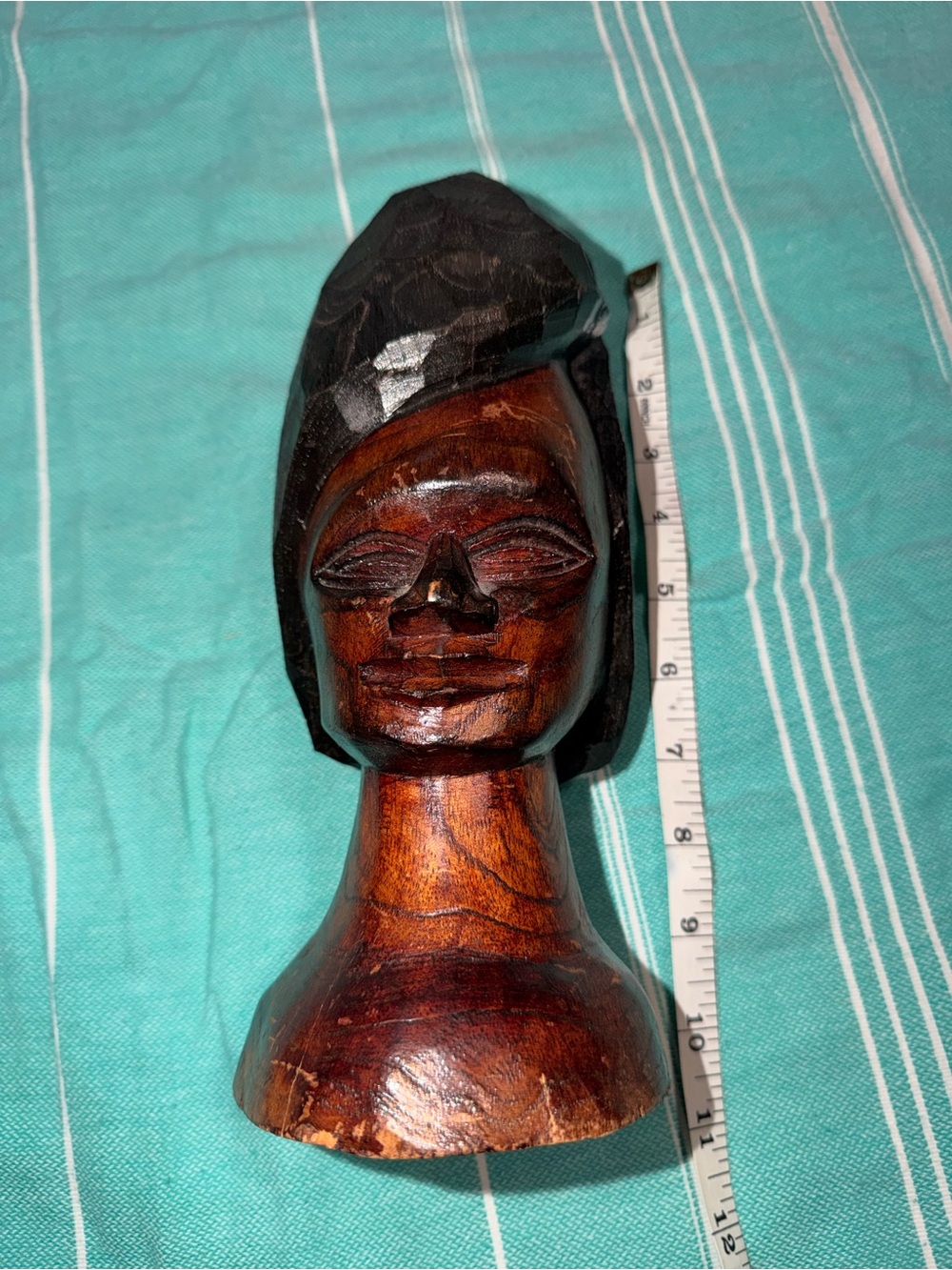 Hand-Carved Wooden Bust - Brown Wood Home Accent